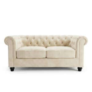 Chesterfield Plush Velvet Fabric Sofa Set