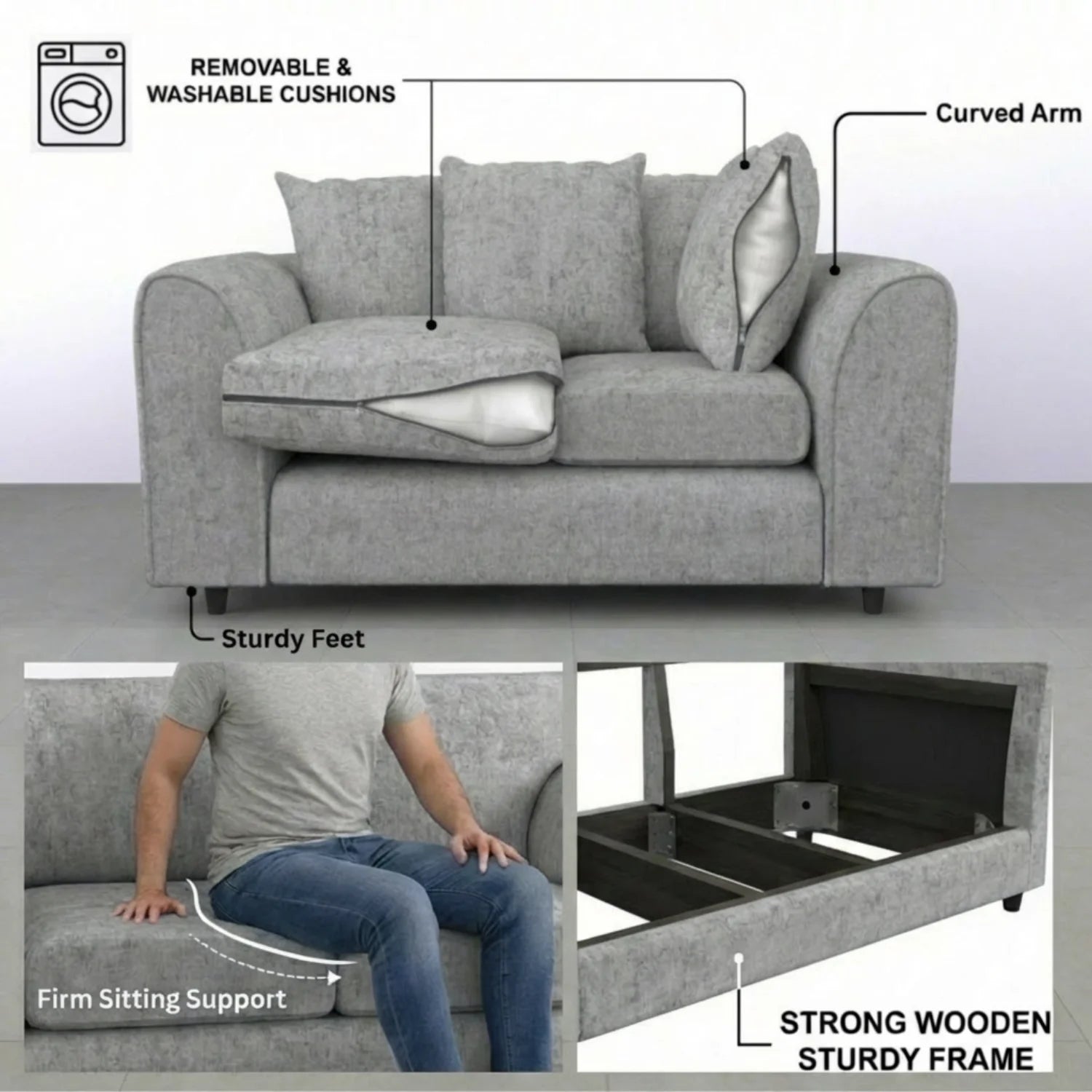 Alaska Fabric Scatter Back Sofa Set (Light Grey) - Image 15