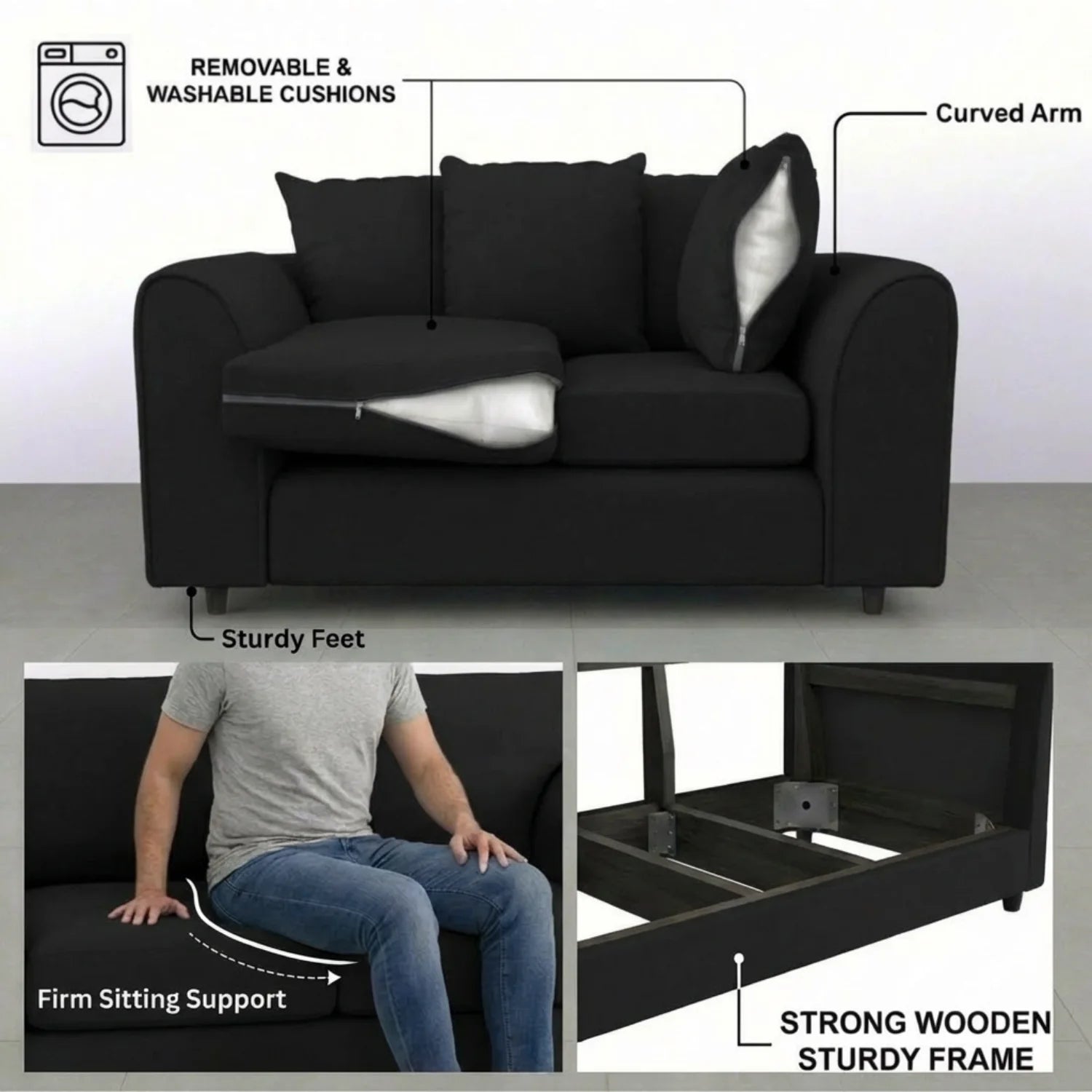 Alaska Fabric Scatter Back Sofa Set (Black) - Image 135