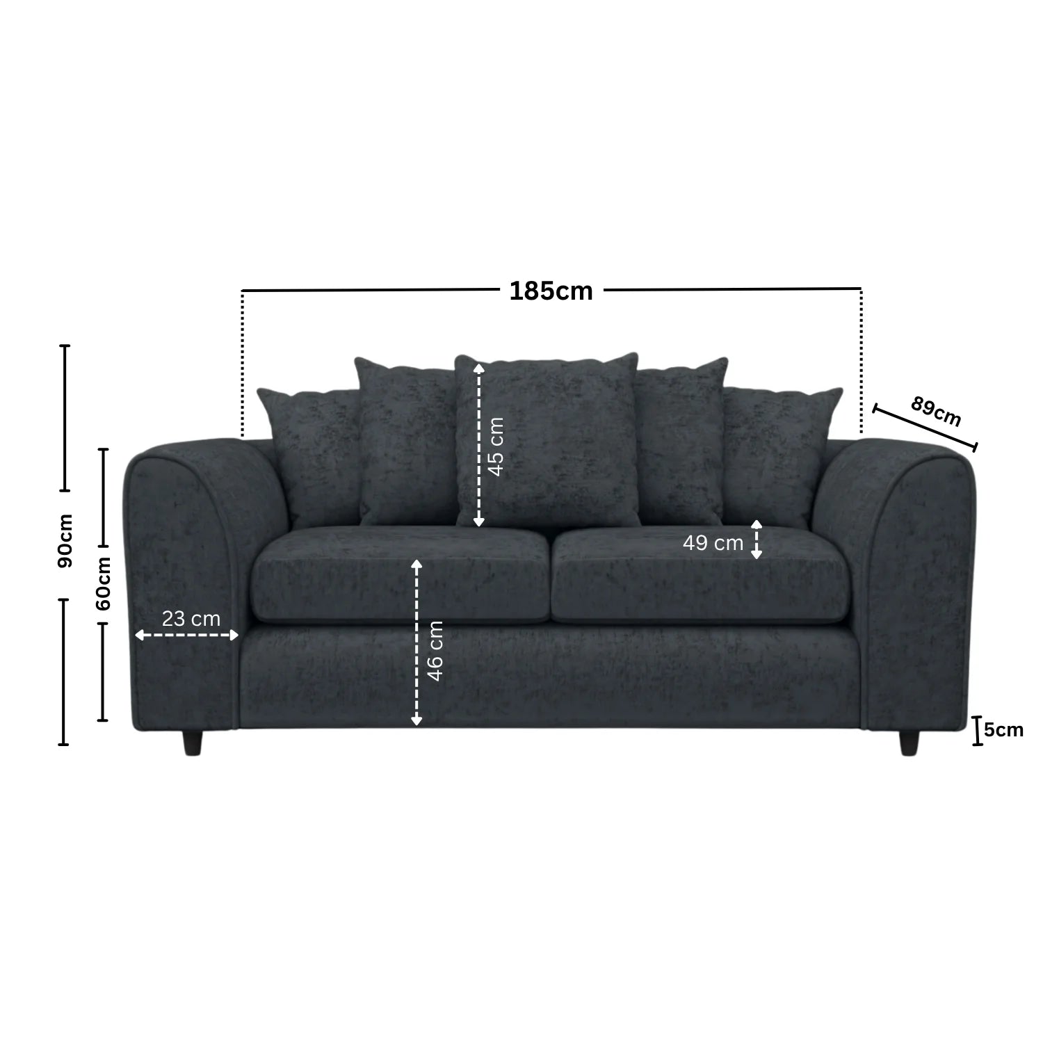 Alaska Fabric Scatter Back Sofa Set (Dark Grey) - Image 8