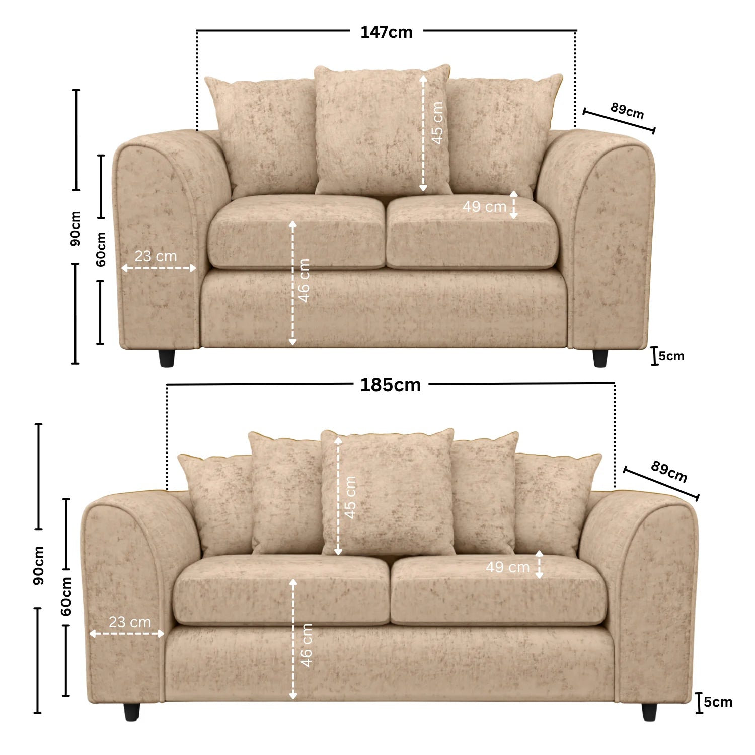 Alaska Fabric Scatter Back Sofa Set (Black) - Image 17
