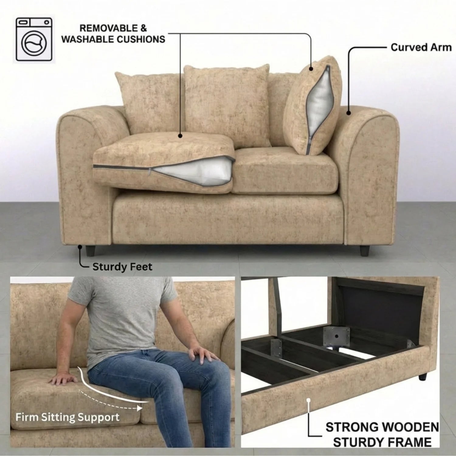 Alaska Fabric Scatter Back Sofa Set (Black) - Image 18