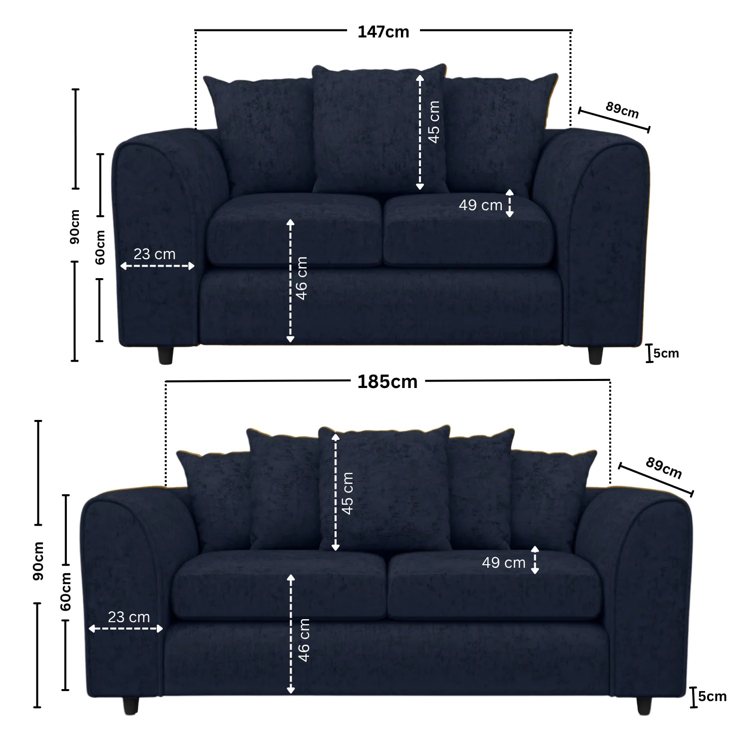 Alaska Fabric Scatter Back Sofa Set (Black) - Image 4