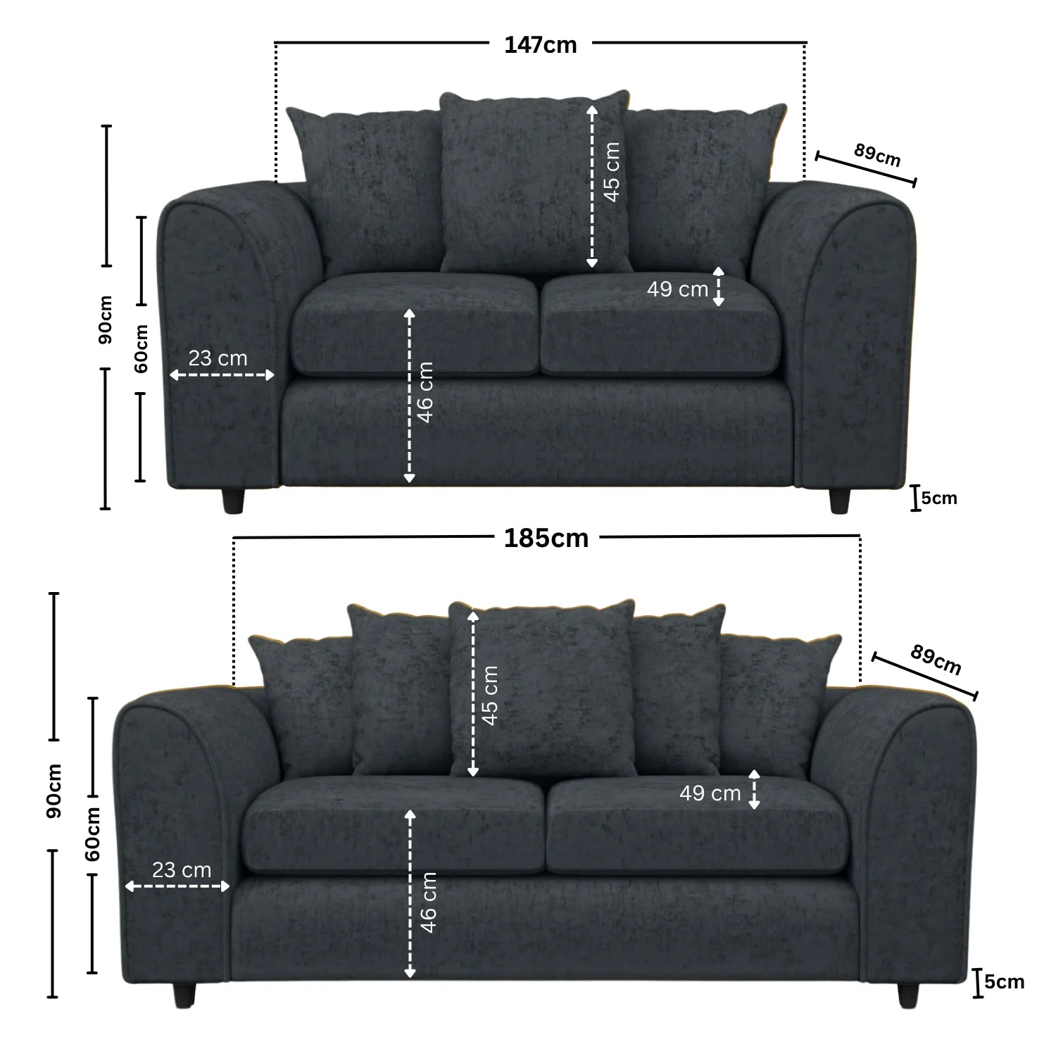 Alaska Fabric Scatter Back Sofa Set (Dark Grey) - Image 2