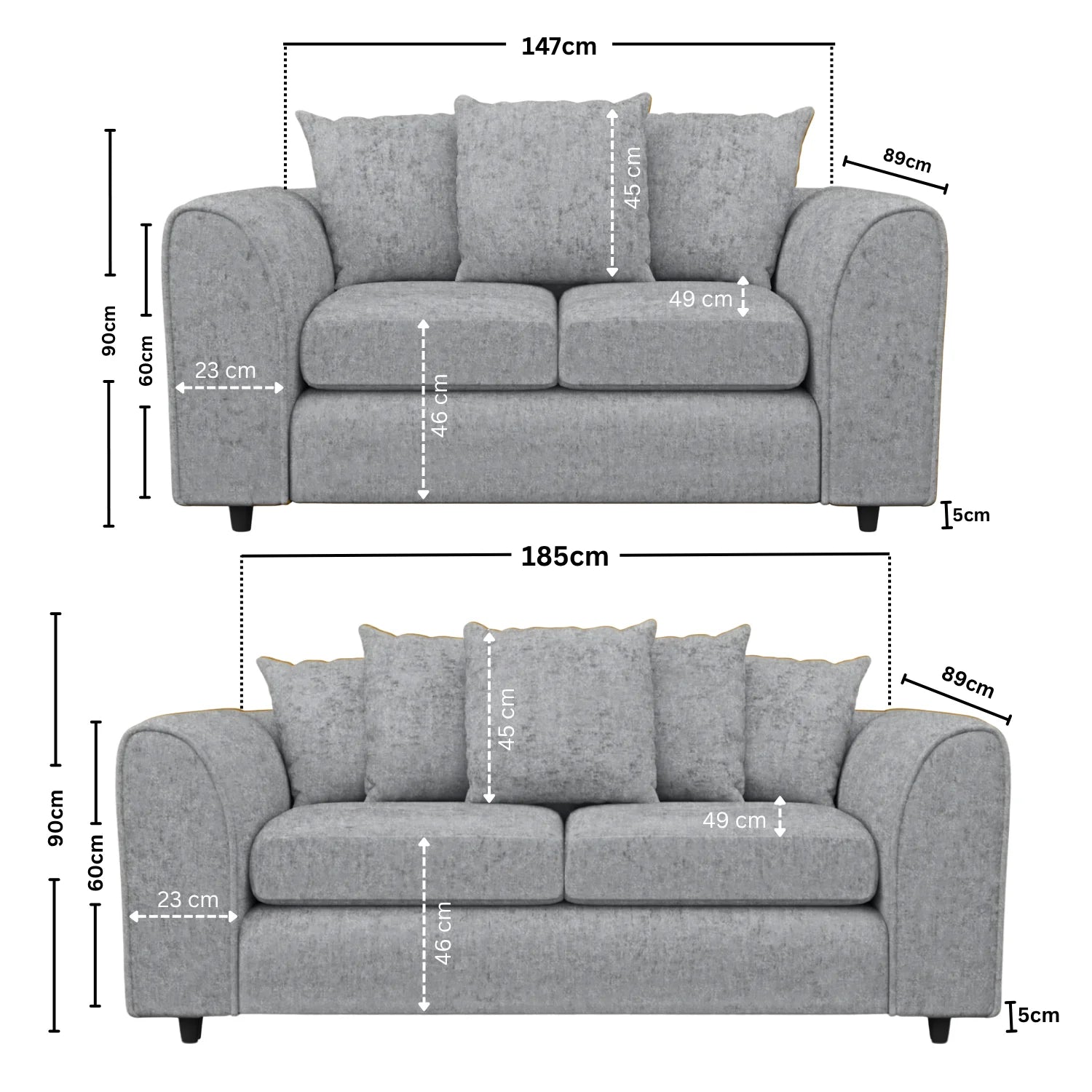 Alaska Fabric Scatter Back Sofa Set (Light Grey) - Image 2