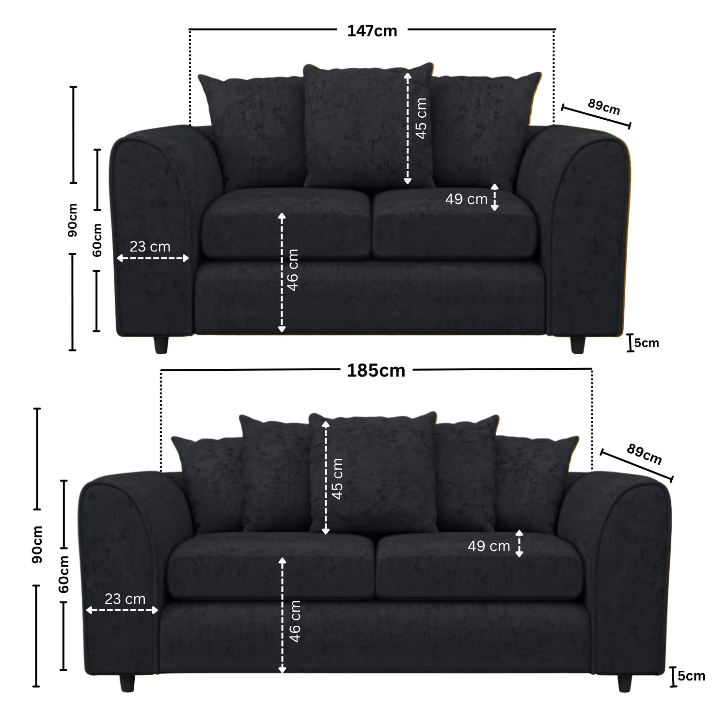 Alaska Fabric Scatter Back Sofa Set (Black) - Image 44