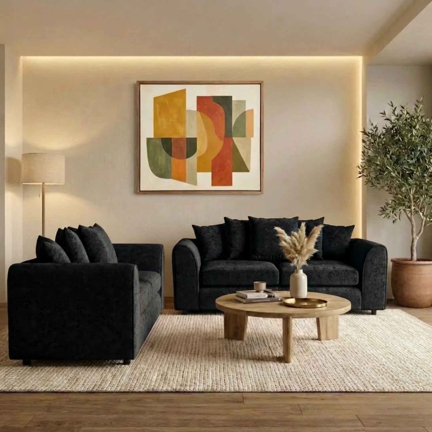 Alaska Fabric Scatter Back Sofa Set (Black)