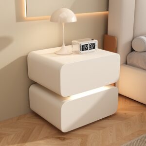 Creamy-style Minimalist Modern Solid Wood Bedside Storage Cabinet