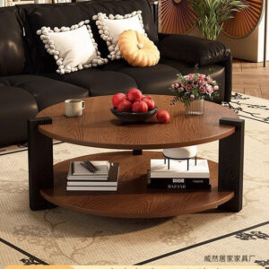 Alternative view of Middle Ancient Style Solid Wood Black Walnut Color Circular Small Coffee Table