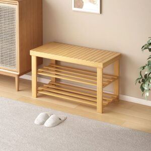 Alternative view of Shoe Changing Stool Door Home Sitting Shoe Cabinet Stool Integrated Shoe Rack Bamboo Bench