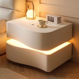 Cream Style Bedside Table - Modern Minimalist Nightstand with Storage for Bedroom Home Decor
