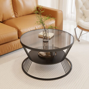 Smallapartment Home Coffee Table Living Room Round Glass Tea Table