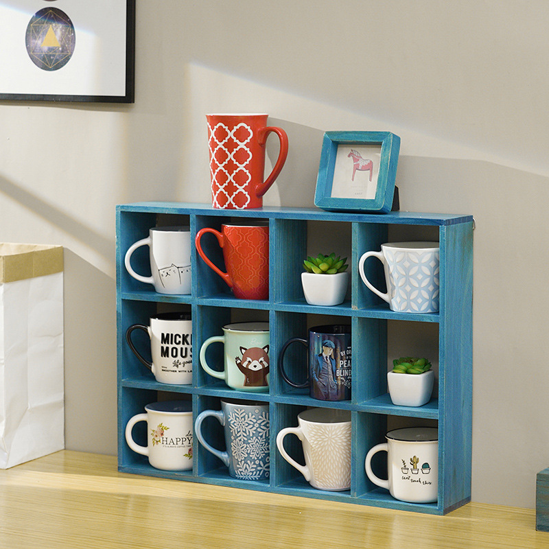 Multi-Layer 12-grid Solid Wood Retro Cup Storage Cabinet - Image 3