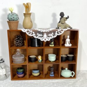Alternative view of Multi-Layer 12-grid Solid Wood Retro Cup Storage Cabinet